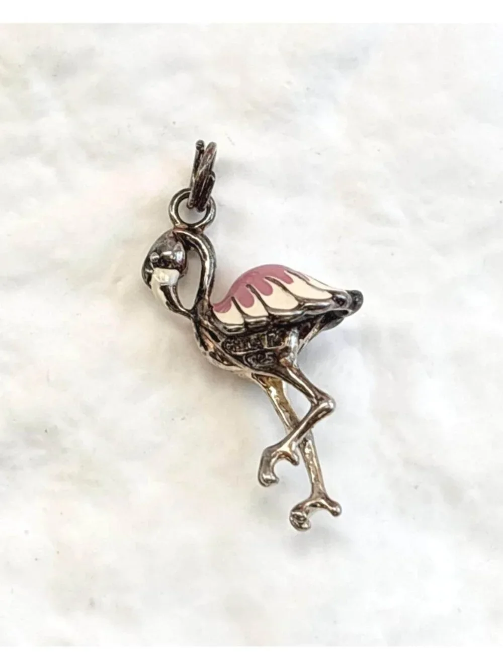 Flamingo Figural Enameled Tiny Sterling Silver Vintage 925 Pendant | Charm